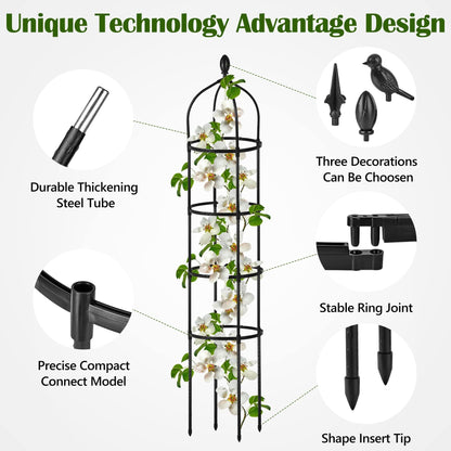 Garden Obelisk Trellis for Climbing Plants Outdoor 6 Ft Rose Bush Round Trellis with Grow Bag for Pots Rustproof Metal Pipe with Plastic Coated Plant Flower Trellises for Clematis Vine Jasmine Support