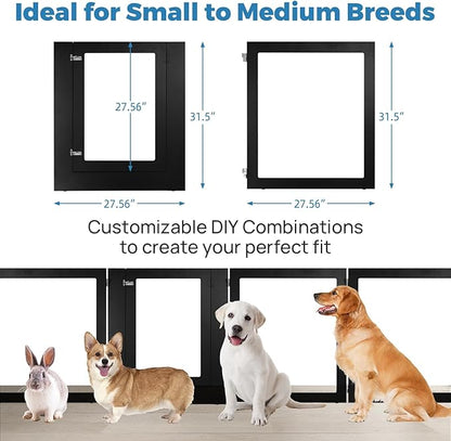 Heavy Duty Clear Acrylic Dog Playpen for Small/Medium Pets – 32" High Clear Pet Pen with Sturdy Metal Frame (Black, 2 Extended Panels)