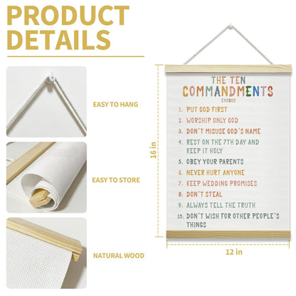 mermermu Ten Commandments Poster Hanger Frame, Christian Inspirational Posters Canvas Wall Art for Office Classroom Kids' Bedroom Decor, 12x16 Inches -023