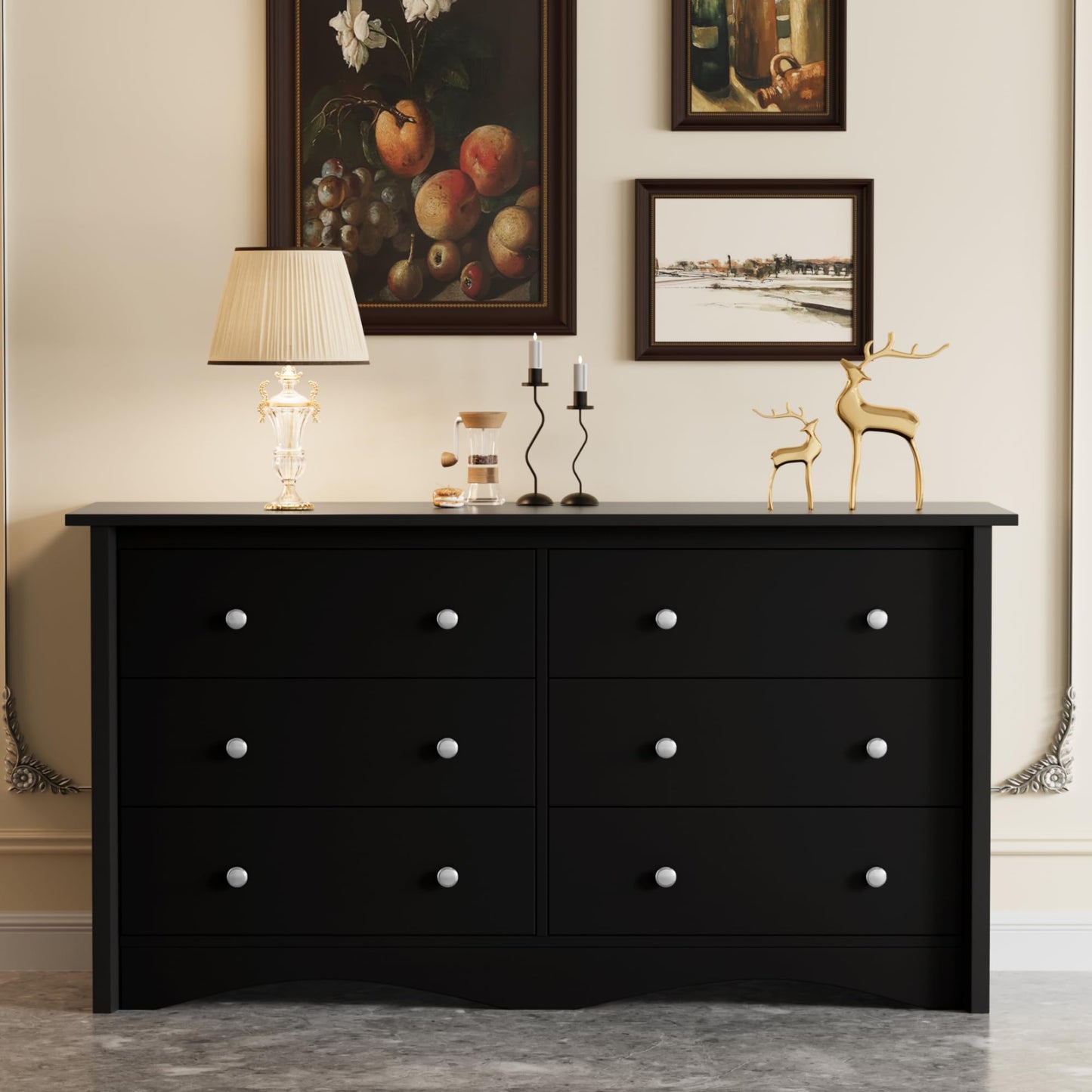 Furmax Dresser for Bedroom, 6 Wood Dresser, Chest of Drawers, for TV up to 65 inch, TV Stand Storage Chest of Drawers for Hallway Entryway (Black)
