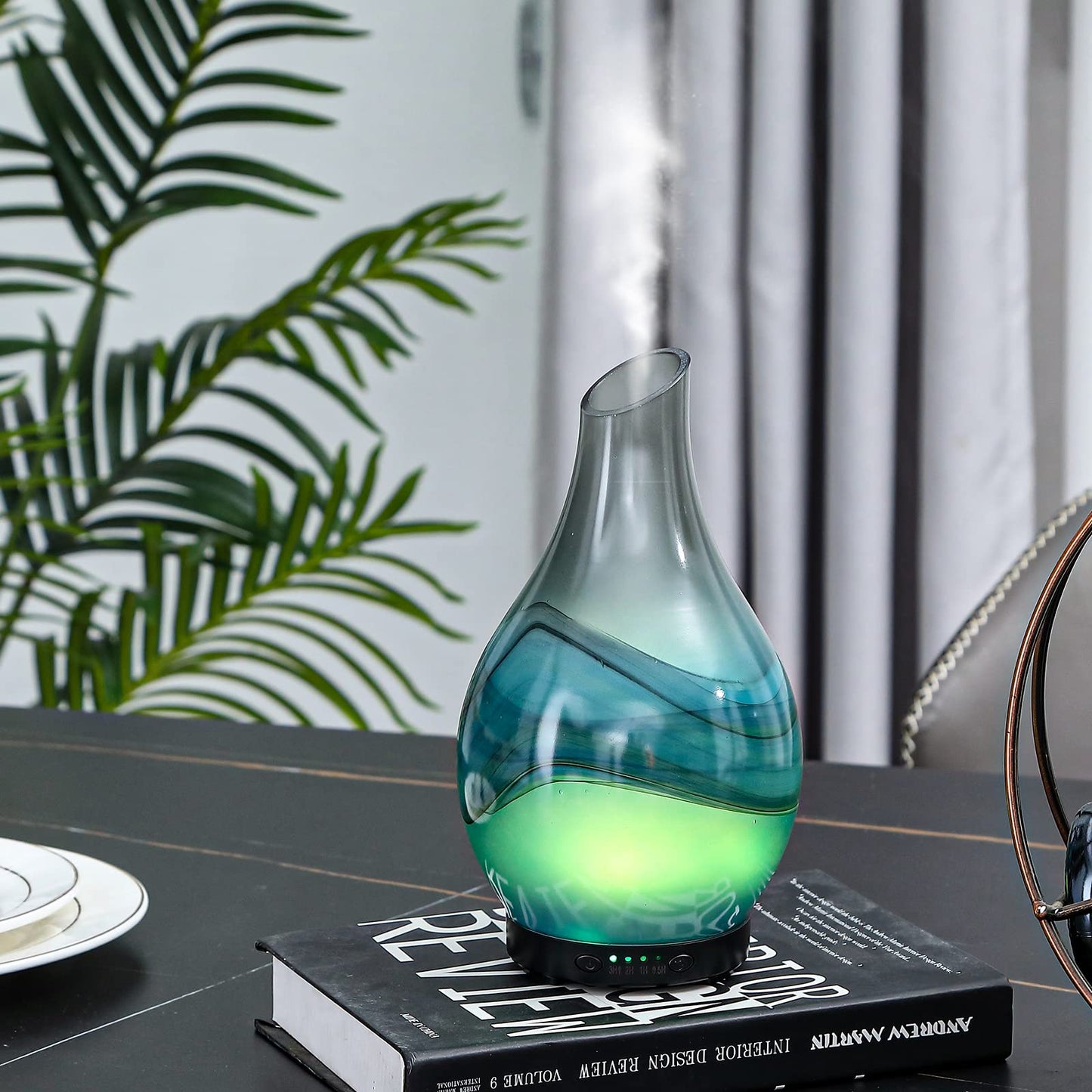 MAXWINER Essential Oil Diffusers Ultrasonic 3D Glass Aromatherapy Diffuser, Auto Shut-Off, Timer Setting, 7 Colors LED Lights Changing for Home, Office, Spa 120ml