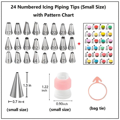 ANSLYQA Cake Decorating Kit, 298 Pcs with Cake Turntable, Leveler, 24 Numbered Icing Tips, 2 Spatulas, 3 Scrapers, 8 Carved Pens, 100 Pastry Bags, 100 Cupcake Liners & More Baking Tools, (Pink)