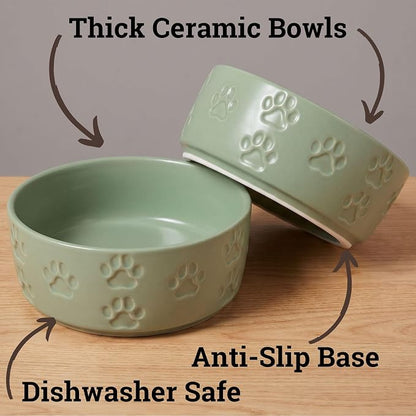 Ceramic Dog Bowl Set of 2 with Anti-Skid Base - 5" Wide x 2" Tall Ceramic Dog Bowls for Small Dogs - 2 Cup Capacity Food and Water Bowls for Dogs - Rubber Bottom Pet Bowl Set of 2 for Small Pets