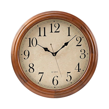 Auafanzy 16 Inches Wooden Wall Clock with Retro Design, Large Round Wood Wall Clock with Big Arabic Numerals, Battery Operated Silent Non-Ticking Brown Clock for Living Room, Kitchen, Bedroom.