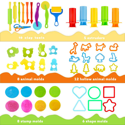 LCY WEDSHI Dough Tool Set, 49 Pcs Dough Tools Sets for Kids Ages 4-8, Dough Accessories Includes Animal Molds, Cutters Roller, Rolling Pins, Safety Scissors, Plastic Knife
