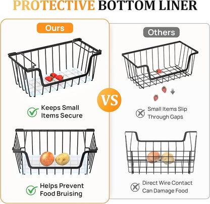 SUNALLY Stackable Storage Bins 6 Pcs Wire Baskets for Pantry Organizers and Storage, Vegetable Fruit Storage Basket for Countertop Organizer,Kitchen Storage Baskets for Onion Potato Snack,Black
