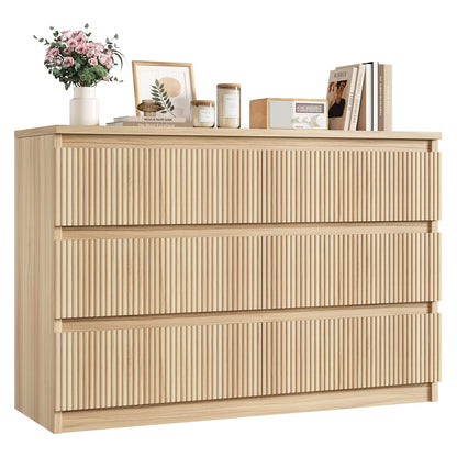 Jocoevol 6 Drawer Fluted Dresser, Modern Chest of Drawers for Bedroom with Hidden Handles, Wood Storage Organizer Cabinet for Living Room & Entryway, Natural Oak (15.7" D x 47.3" W x 31.6" H)