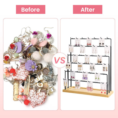 JIUCAN Earring Display for Vendors, 6 Tiers Earring Rack Display Holder Stand, Earring Organizer Holder, Jewelry Display for Selling Earings Cards, Necklaces Rings Bracelets, Keychains (Black)