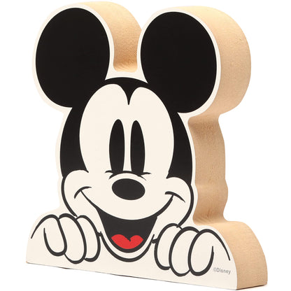 Disney Mickey Mouse Head Shelf Sitter Decor - Chunky Wood Block Cutout for Kids' Bedroom, Play Room or Office