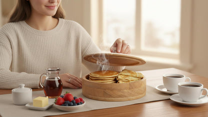 Handcrafted Wooden Mexican Tortilla Warmer Basket Indian Chapati Roti Bread Holder Box Pancake Keeper Serveware Hot Pot Casserole Dish With Lid Home Kitchen Dining Decor, Natural Brown, 9 x 3 Inches