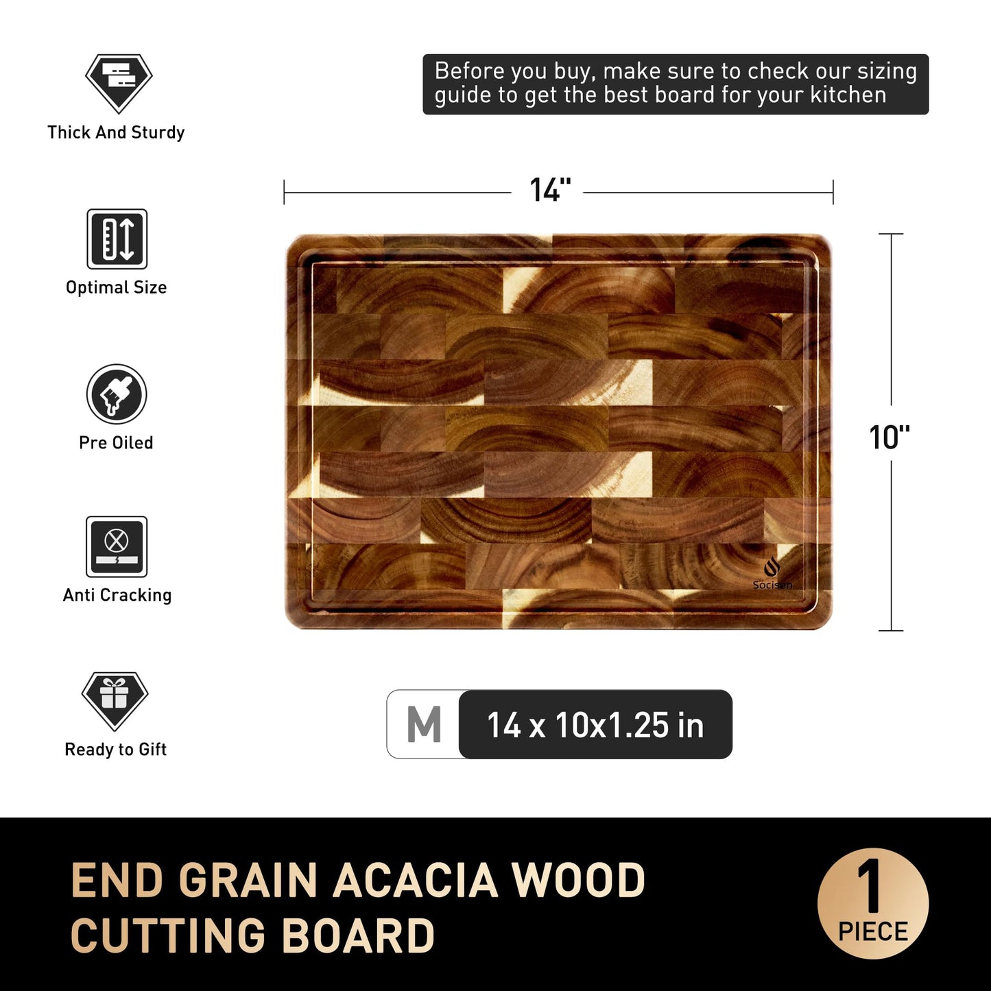 End Grain Cutting Board for Kitchen with Non-slip Feet, Acacia Wood Heavy Duty Checkered Cutting Board Handcrafted Luxury Chopping Board for Cooking and Serving Wooden Butcher Block Non Toxic