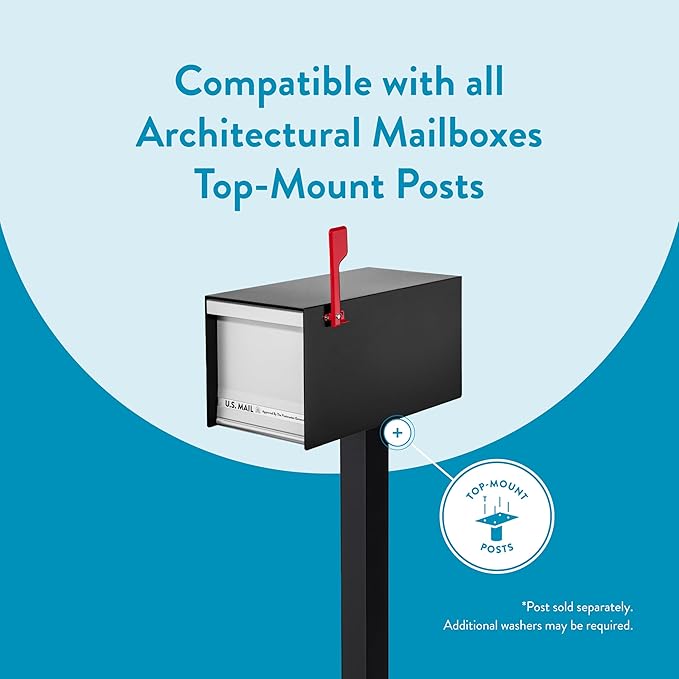 Architectural Mailboxes MailMax Post Mount Mailbox, Black, Large | Modern galvanized steel and aluminum build with rust-resistant powder-coat finish and a magnetic door closure. USPS approved.