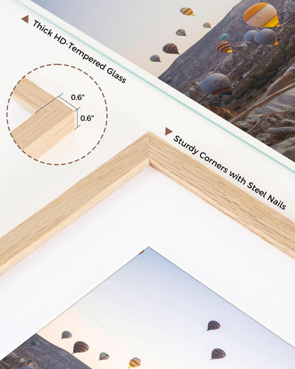 Marsmiles 8x10 Wooden Picture Frame, USA-Sourced Natural Oak Solid Wood Photo Frame with Plexiglass for Display Pictures 5x7 with Mat or 8x10 without Mat, Natural, 1 Pack