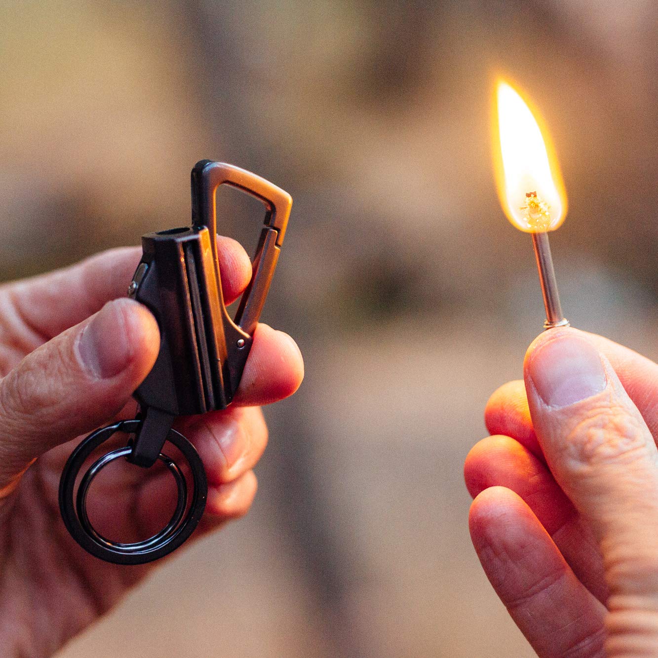 SURVIVE Permanent Match Bottle Opener Metal Keychain, Reusable Survival Fire Starter Striker Lighter, Emergency Waterproof Strike Anywhere Stick Kit (Charcoal)