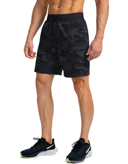 Soothfeel Men's Running Shorts with Zipper Pockets 7 Inch Lightweight Quick Dry Gym Athletic Workout Shorts for Men (Grey Camo, S)