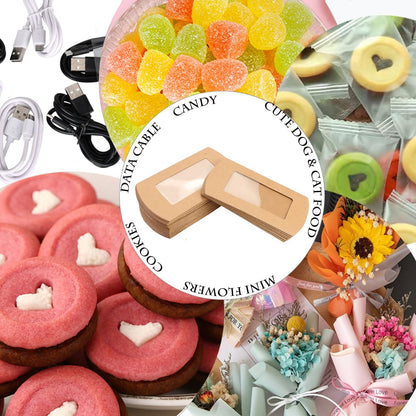 100 Pcs Pillow Gift Boxes with Windows,Kraft Paper Mini Pillow Packaging Box, Creative Favor Box Folding Treat Boxes with Clear Window for Bakery Candy Chocolate Jewelry Display Wedding Party Favor (kraft 100Pcs)