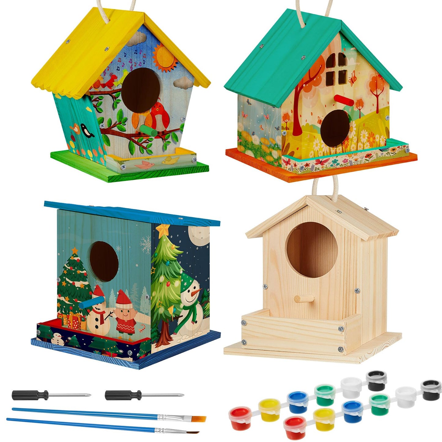Liliful 12 Pack Birdhouse Crafts for Kids, Wooden Creative DIY Bird House Kits Arts and Crafts Set for Kids and Adults, Spring Birthday Gifts for Toddlers Ages (Seasonal Style)