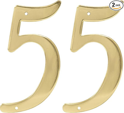 Hillman 847047 4-Inch Nail-On Traditional Solid Brass House Number 5 (Pack of 2)