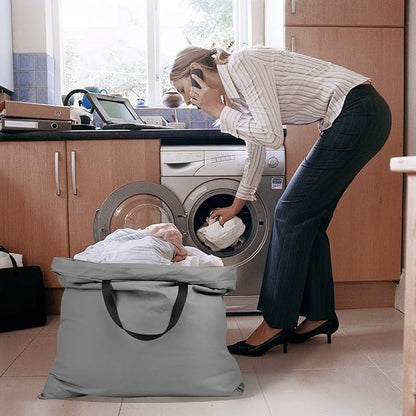 Cotton Canvas Laundry Bag with Handles & Drawstring Straps, Heavy Duty Extra