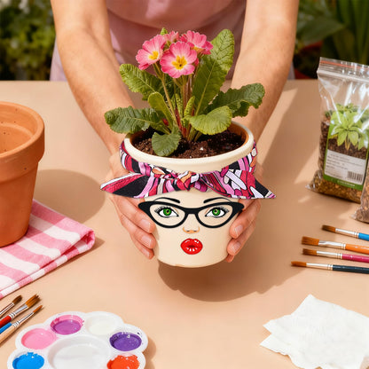 DIY Flower Pot Painting Kit with Face Stickers & Ribbons – Funny Plant Pot Craft, Creative Garden Decor for Journals Gifts Parties