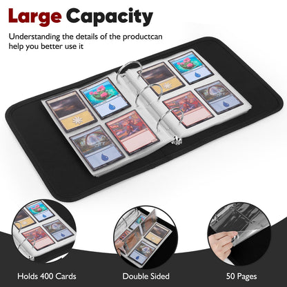 BRPPO Trading Card Binder- 4-Pocket Card Holder, 3D Dragon Scale Texture, 400-Card Capacity, Portable Card Album, Card Organizer Compatible with Multiple Card Sizes (BALCK)