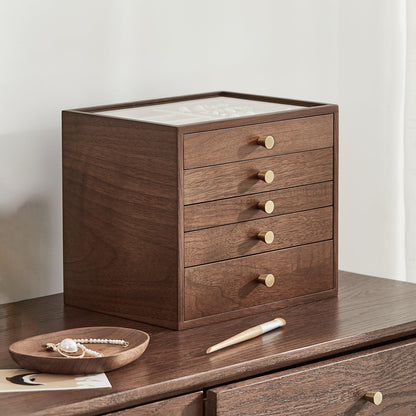 CHOSIN Black Walnut Wooden Jewelry Box Women large 5 Level Drawer Organizer Box with Glass Lid for Necklaces Watch Necklace Ring Earring Storage, Ideal Gift for Her, Fathers Day Gift