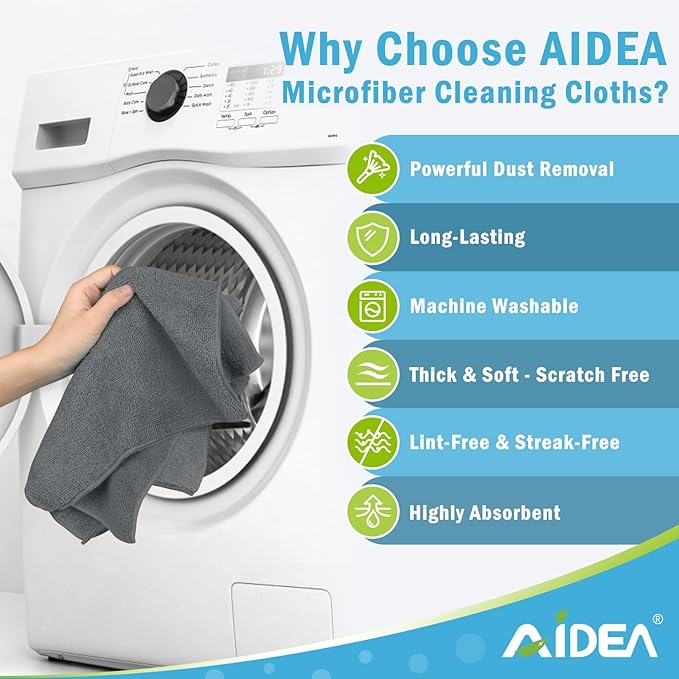 AIDEA Microfiber Cleaning Cloth Grey 24PK, Microfiber Towels