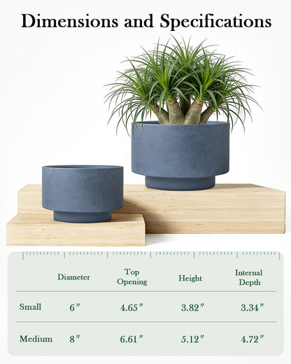 YBX YIBOXUAN Succulent Pots, 8 Inch + 6 Inch Plant Pots for Plants with Drainage Hole, Indoor Outdoor Ceramic Planter, Set of 2 Round Flower Pots for Succulent and Plants, Blue