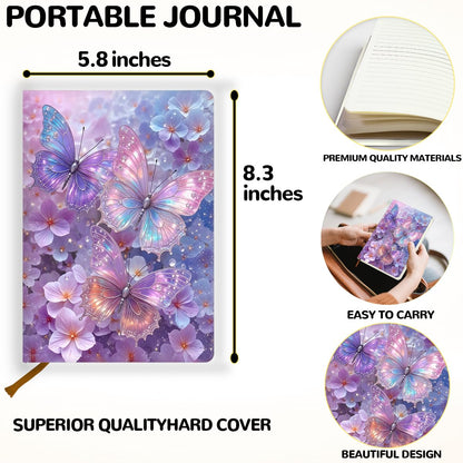 Pretty Leather Lined Journal purple fantasy butterfly Notebook 200 Pages A5 Ruled Notebooks, Aesthetic Cute Journal for Women, Purple Stuff Office Supplies, for School Office Home Gifts (5.8 x 8.3)