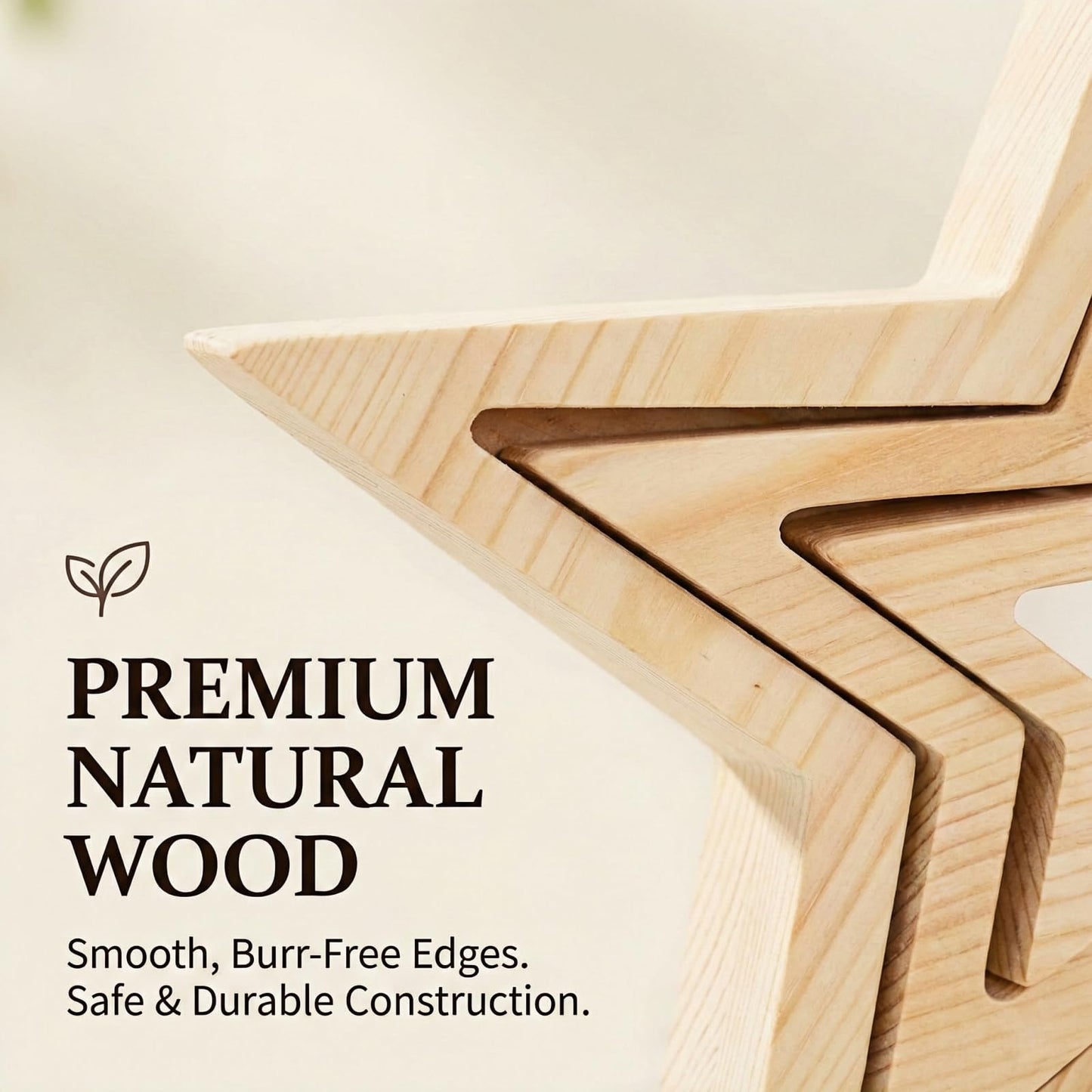 9.7 Inch Wooden Star Decor – Rustic Farmhouse Table Centerpiece, Natural Wood Nested Sign for Mantel, Shelf, Office, Kitchen, Holiday Decorations