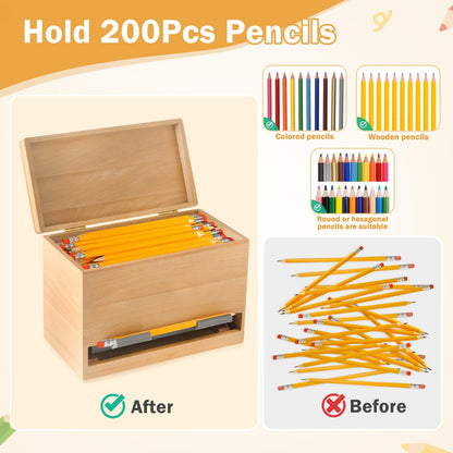 Aigybobo Pencil Dispenser for Classroom, Wooden Pencil Holder for Desk, Teacher Must Haves for Organization and Storage, Pencils Straw Dispenser for Classroom Office Kitchen Restaurant
