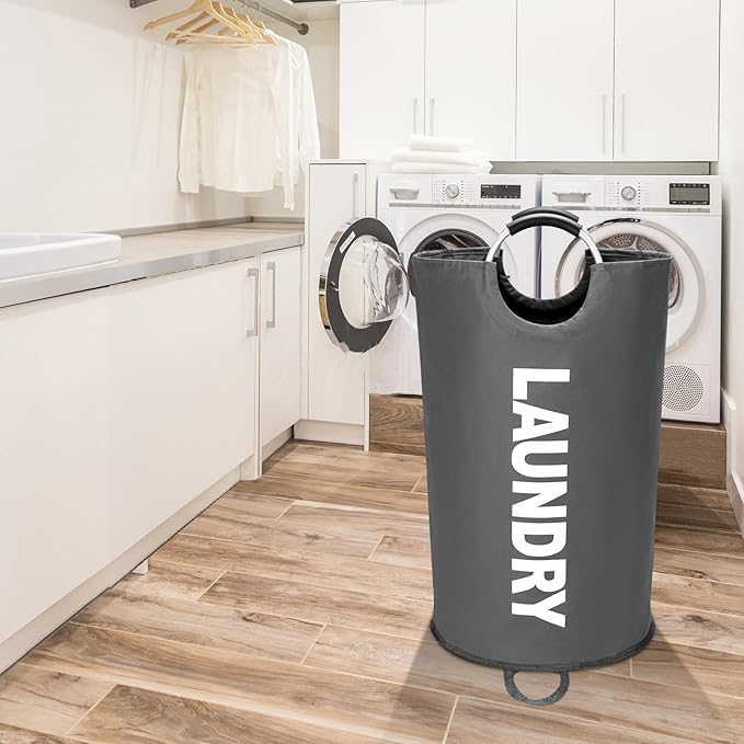 90L Large Laundry Basket, Freestanding Tall Clothes Hamper, Collapsible Laundry