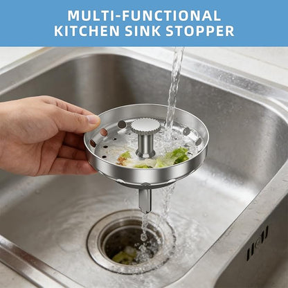 Kitchen Sink Strainer Basket, Stainless Steel, 3-1/2 Inch Drain Stopper Combo