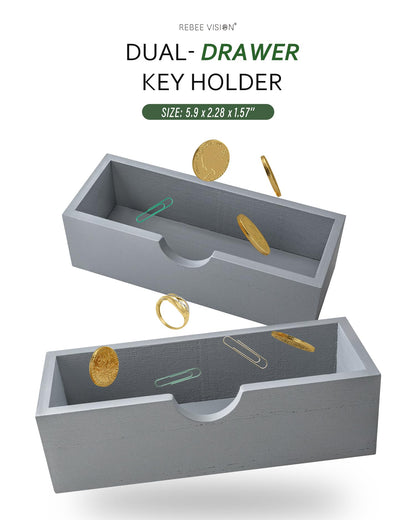 Rebee Vision Decorative Key Holder Wall Mount for Aesthetic Room Decor - Stylish Mail Holder for Wall with 2 Drawer Organizer and 6 Key Hooks - Modern Apartment Essentials (Gray)