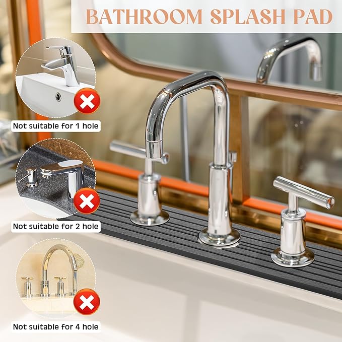 3 Hole Gray Faucet Mat for Kitchen Sink Bathroom 15.94" x 4.92" Kitchen Faucet