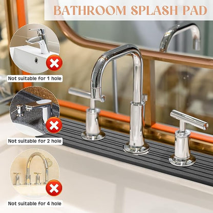 3 Hole Gray Faucet Mat for Kitchen Sink Bathroom 15.94" x 4.92" Kitchen Faucet