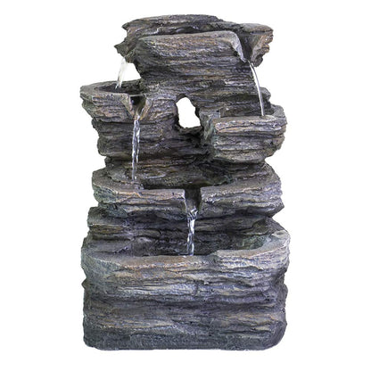 Ferrisland 5-Tier Cascading Tabletop Fountain with LED Lights - Indoor Water Fountain Decor Tabletop Small Relaxation Waterfall Feature Dark Gray
