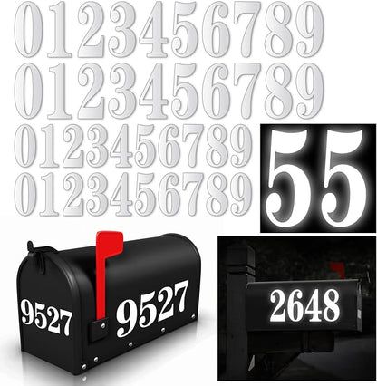 60 PCS White Mailbox Numbers, Vinyl Waterproof Stickers for Outside, Address on House, Big Mail BOX Number, 6 (3" x 4 sets, 4" x 2 set,0-9)