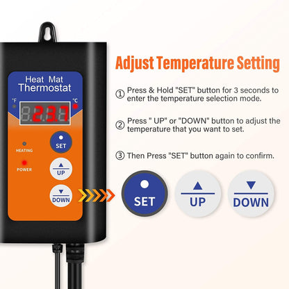 iPower Digital Heat Mat Thermostat Controller for Seed Germination, Reptiles and Brewing Breeding Incubation Greenhouse, 40-108°F, 8.3A 1000W