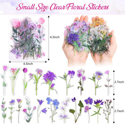 401Pcs Transparent Flower and Butterfly Stickers, Clear Floral Scrapbook Stickers Supplies for Journal Planner Notebook Resin Card Making Laptop Cell Phone Decorating