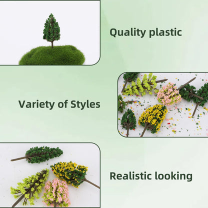 Gallipower 55pcs Model Trees 1.18-2.16" Mixed Diorama Model Tree Colourful Flower Trees Grass Architecture Mini Trees for Crafts Building Model Railway Scenery Landscape Supplies (Style 04)