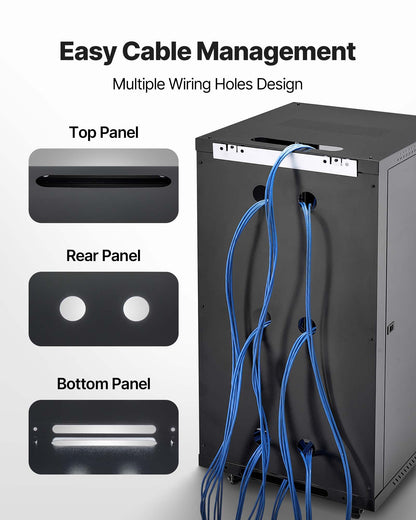 VEVOR 22U Server Rack Cabinet, Network Cabinet Wall Mount, 23.6 in Depth, Network Rack Enclosure with Locking Tempered Glass Door, 4 Casters, Side Panels, for 19’’ IT Equipment, A/V Devices