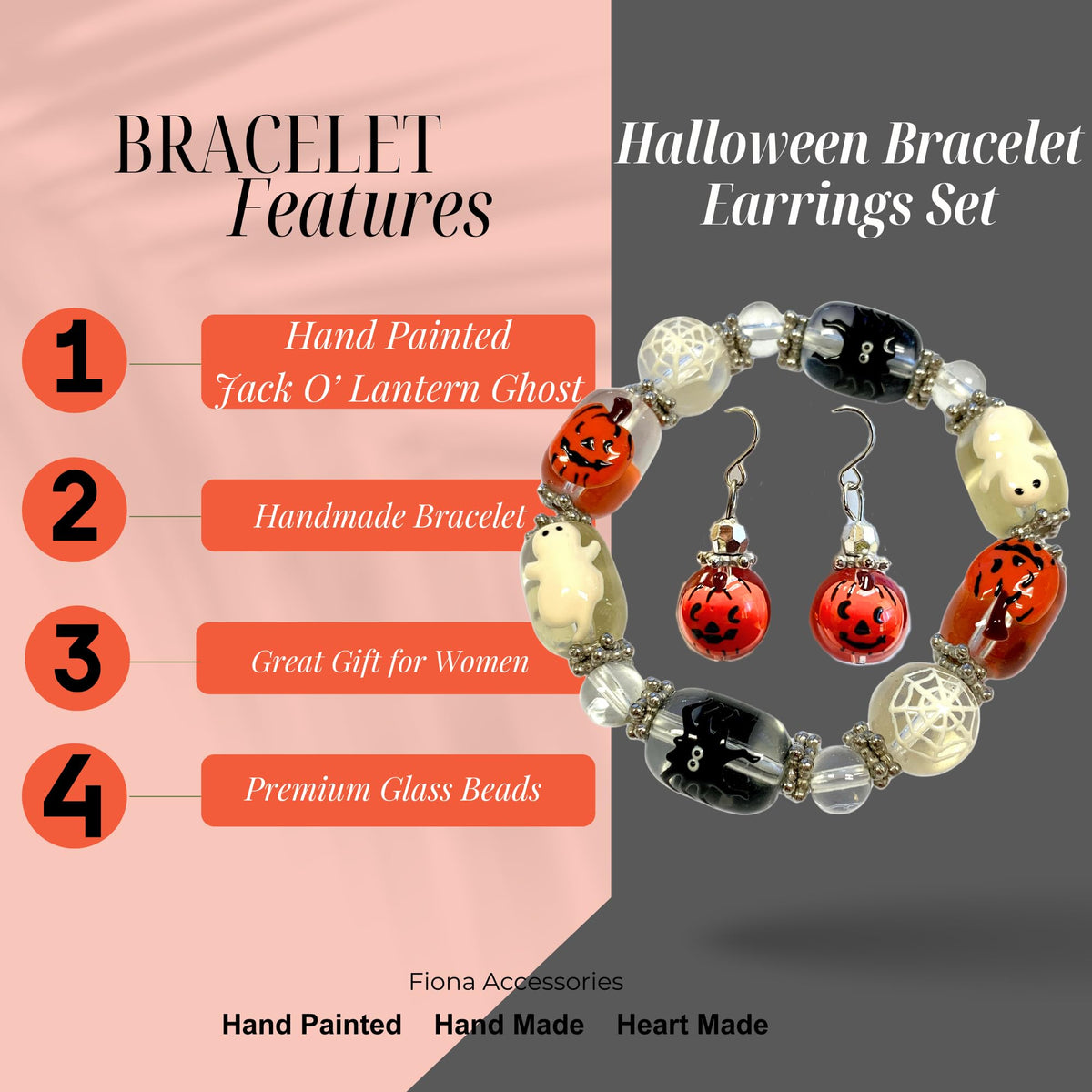 Halloween Bracelet Earrings Set for Women, Spooky Jack O' Lantern Spider Web Ghost Jewelry, Halloween Birthday Gift for Her, 1 set