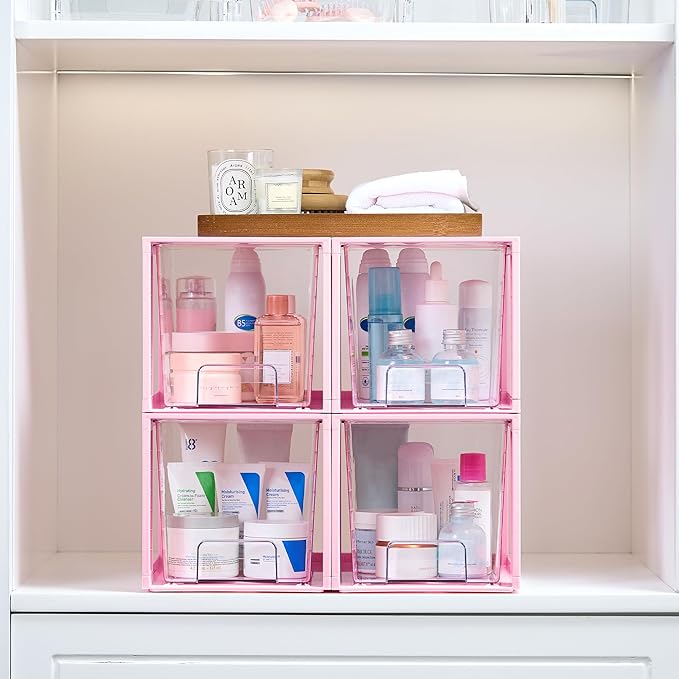 Vtopmart 4 Pack Large Stackable Storage Drawers, Easily Assemble Acrylic