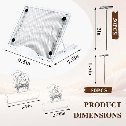 104 Pcs Macrame Board and Metal Adjustable Holder with T Pins Clips Macrame Supplies Double Sided Grids Macrame Project Board Macrame Tools for Braiding Cording Bracelet (11.8 x 11.8 Inch)