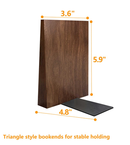 Luxdecor Walnut Book Ends Hold Heavy Books-6x5x4in Wood Bookends for Office Desk Non Skid, Decorative Walnut Bookend 2pack, Triangle Style