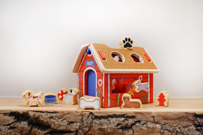 Jack Rabbit Creations Wooden Dog House Shape Sorter – 10 Dog Shapes, Montessori Sorting & Matching – FSC Wood, Non-Toxic – Fine Motor Toy, Birthday Gift, Ages 18+ Months