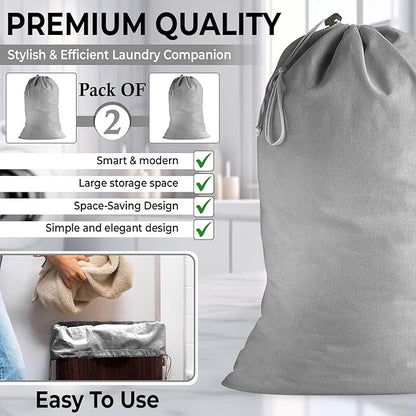 2 Pack - Extra Large Cotton Laundry Bag, Heavy Duty Large Laundry Bags 24 x 36