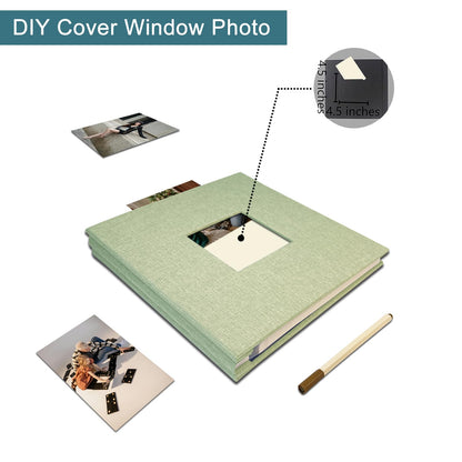 Self Adhesive Scrapbook for Photo Albums 4x6 Pictures, Linen Cover Arch Display Window Scrapbook 40 Blank Pages, DIY Scrapbook Photo with A Metallic Pen, Memory Book for Baby Wedding Anniversary Green