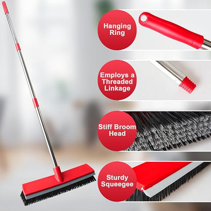 15.7 Inch Floor Scrub Brush Removable Stainless Steel Handle 2 in 1 Scrape